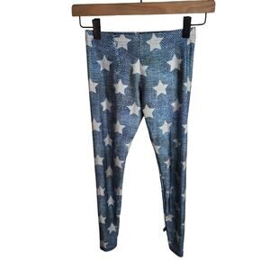 Terez Girls Star Print Leggings Size Medium Blue White Digitized Print‎ USA
